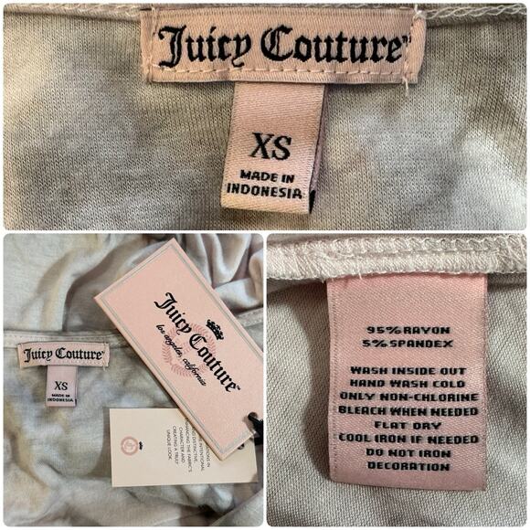 Y2K JUICY COUTURE Love Pink Tie Dye Glittery Sparkly Soft T Shirt Top Sz XS NWT - Picture 10 of 10